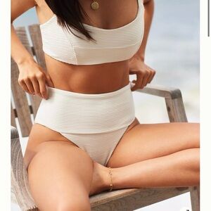 LSPACE DESI Cream Ribbed High-Rise Bikini Bottom